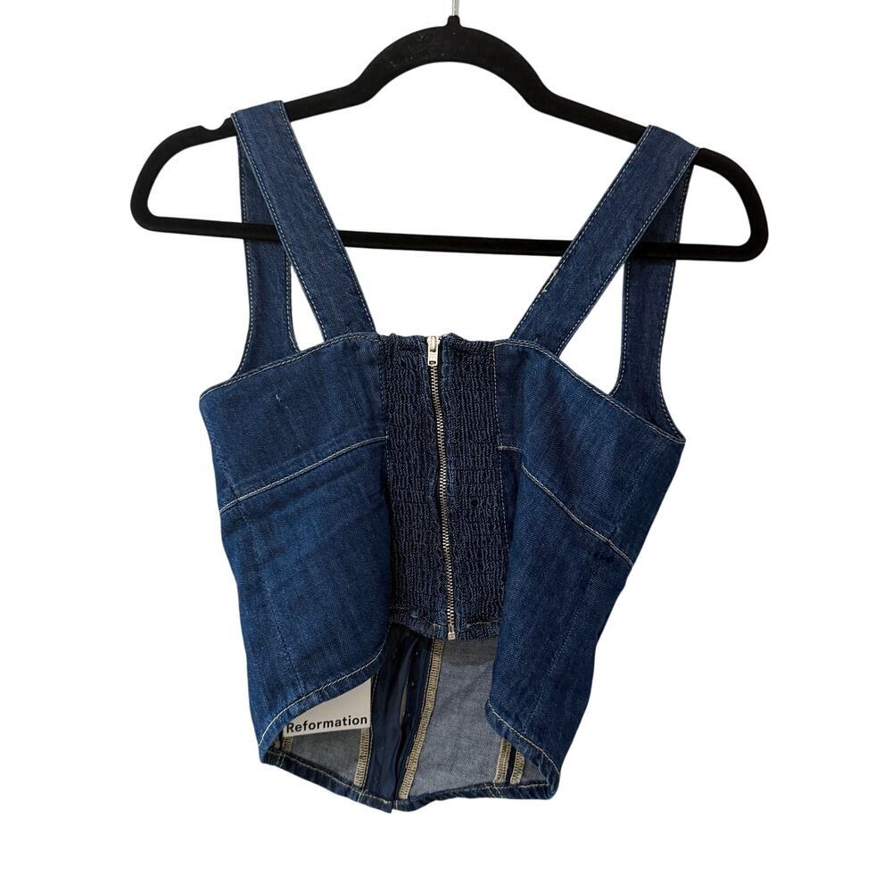 New Reformation Tagliatelle Denim Top - Picture 3 of 6